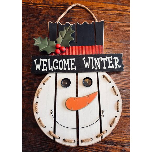 Lot of 5 Winter Snowman Wooden Signs - Picture 7 of 8